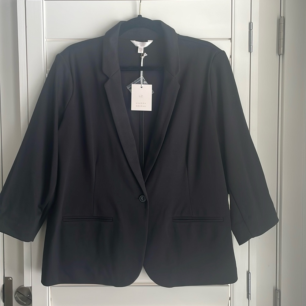 LC Lauren Conrad women's black knit one button blazer jacket NWT